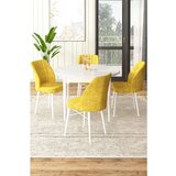 Hanah home Rox - White, Mustard WhiteMustard Dining Table & Chairs Set (5 Pieces) | ePonuda.com