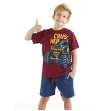 Mushi Crusher Boys' Claret Red T-shirt, Navy Blue Shorts Summer Suit.