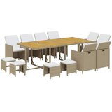  13-dijelni vrtni blagovaonski set od poliratana s jastucima bež 219 cm table length | shoptok.hr
