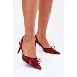 Boto Lace High Heels With Open Back Burgundy Annivirae | ePonuda.com