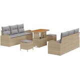 9 9-delni Vrtni Sedežni Set z Blazinami Bež Poli Ratan Acacia | Shoptok.si