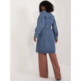 Fashion Hunters Navy blue denim coat with belt cene