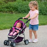 Kolica za lutku Alice 2u1 - roza s crnim točkicama | shoptok.hr