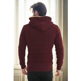 Dewberry 14455 Furry Hooded Mens Sports Slim Fit Cardigan-BURGUNDY | Shoptok.si