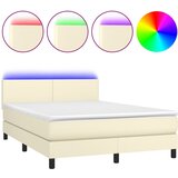 vidaXL Box spring postelja z vzmetnico LED krem 140x190cm umetno usnje, (20895046) | Shoptok.si
