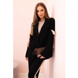 Kesi Włoski Women's set with viscose – blazer with lapels and pants with black piping black Cijene