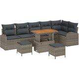  9-delni set vrtne sedežne garniture z blazinami siva Poly Ratan Acacia | Shoptok.si