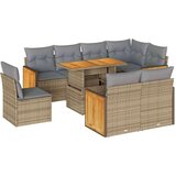 vidaXL Vrtna sedežna garnitura z blazinami 9-delna bež ratan/akacija | Shoptok.si