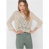 JDY Cream Patterned Crop Top Sweater with 3/4 Sleeves New - Women Cene