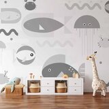  Foto tapeta - Minimalist grey ocean - geometric fish in water for children 450x315 Vodootporna | shoptok.hr