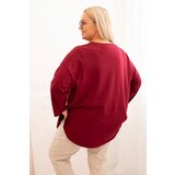 Kesi Włoski Plus Size women's blouse with cotton, featuring a pocket and rolled-up sleeves burgundy | Shoptok.si