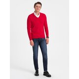 Ombre Men's sweater with a "v-neck" neckline with a shirt collar - red | shoptok.hr