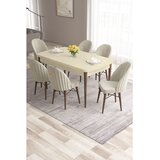 Hanah home trpezarijski set Roz, sto na razvlačenje i 6 stolica, krem ploča, noge boje oraha, krem tkanina Babyface | Eponuda.com