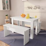 The Living Store Jedilna miza in klopi 3 kosi inženirski les bele barve - Jedilna Garnitura, (21467831) | Shoptok.si