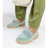 Gemre Light green suede loafers with Zemzem crystals | Shoptok.si
