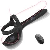 SuperLove Double Penetration 3in1 Vibrating Cock Ring & Testicles Stimulator with Remote Black | shoptok.hr