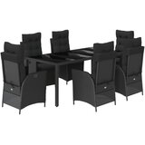  7-dijelni vrtni blagovaonski set s jastucima crni od poliratana Crna Dužina stola 190 cm | Shoptok.si