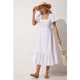  Women's White Square Collar Linen Dress | Eponuda.ba