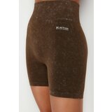 Trendyol Brown Seamless/Seamless Acid Wash Knitted Sports Shorts Leggings Cene
