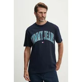 Tommy Jeans Bombažna kratka majica moška, mornarsko modra barva, DM0DM18558