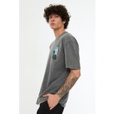 Trendyol Anthracite Men's Relaxed Fit Cycling Collar Short Sleeve Acid Wash Printed T-Shirt | shoptok.hr