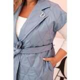 Kesi Włoski Women's Plus Size quilted vest with a belt and collar denim | shoptok.hr