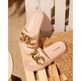 Resti Royalfashion Beige women's quilted flip-flops with gold chain Eteris | shoptok.hr