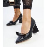 VINCEZA Black leather block heel pumps with a bow | Shoptok.si