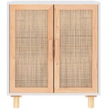 Komoda bijela 60 x 30 x 70 cm masivna borovina i prirodni ratan | shoptok.hr
