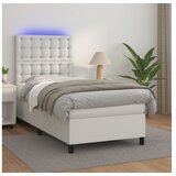  Box spring postelja z vzmetnico LED bel 90x190 cm umetno usnje | Shoptok.si
