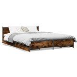 vidaXL Posteljni okvir s predali dimljen hrast 120x200 cm inž. les Cene