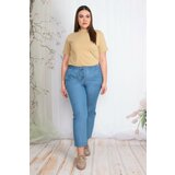 Şans Women's Blue Fabric Waist With Elastic And Lace Up Detail Pocket Trousers Cene