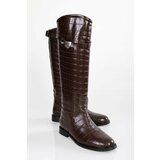 Shoeberry Women's Matia Brown Crocodile Rider Long Boots cene