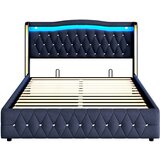 Lumor Oblazinjena postelja s predalom 160x200 cm z LED osvetlitvijo – žametna tkanina – črna, (22151014) | Shoptok.si