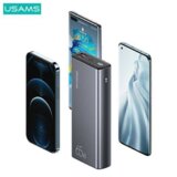Usams zunanja baterija powerbank 30.000 mAh US-CD165 Quick Charge / PD 65W z LCD-jem / 3x izhod - črn | Shoptok.si