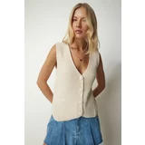 Happiness İstanbul Women's Cream Buttoned Knitwear Vest