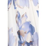 numoco basic 602-1 Romantic dress with envelope neckline and airy sleeves - blue flowers on a white background | Shoptok.si