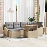 vidaXL 7 delni vrtnarski jedilni set z blazinami Bež Poli ratan Akacija | Shoptok.si