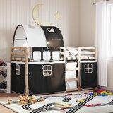 Krevet na kat sa zavjesama bijelo-crni 90 x 190 cm od borovine | shoptok.hr
