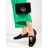 SHELOVET Lacquered black women's shoes with chain Cene