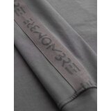Ombre Men's cotton U-neck longsleeve with piping and chest print - grey | ePonuda.com