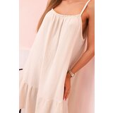 Kesi Włoski Women's muslin dress with straps and frill beige | shoptok.hr