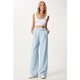 Happiness İstanbul Women's Light Blue Waist Velcro Comfort Palazzo Pants