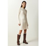 Happiness İstanbul Women's Cream Ribbed A-Line Knitwear Dress Cene