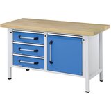 eurokraft pro Delovna miza, izvedba z ogrodjem, širina 1500 mm, 3 predali, 1 vrata, masivna bukovina | Shoptok.si