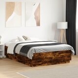 Furnova Posteljni okvir z LED lučkami dimljen hrast 135x190 cm inž. les, (21934997) Cene