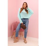 Kesi Włoski Women's mohair sweater with gathered sleeves and a cutout on the back mint | Shoptok.si