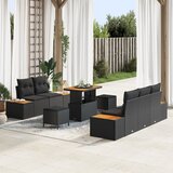 vidaXL 8-dijelni set vrtnih sofa s jastučićima crni poli ratan akacija, 3-dijelni set vrtnih stolica s jastučićima crni poli ratan akacija Cijene
