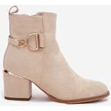 Boto Insulated women's ankle boots with heel with gold elements light beige Ambrine | shoptok.hr