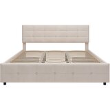 Lumor Oblazinjena postelja 180x200 cm iz žameta – s 4 predali in letvenim dnom – bež, (22150878) | Shoptok.si